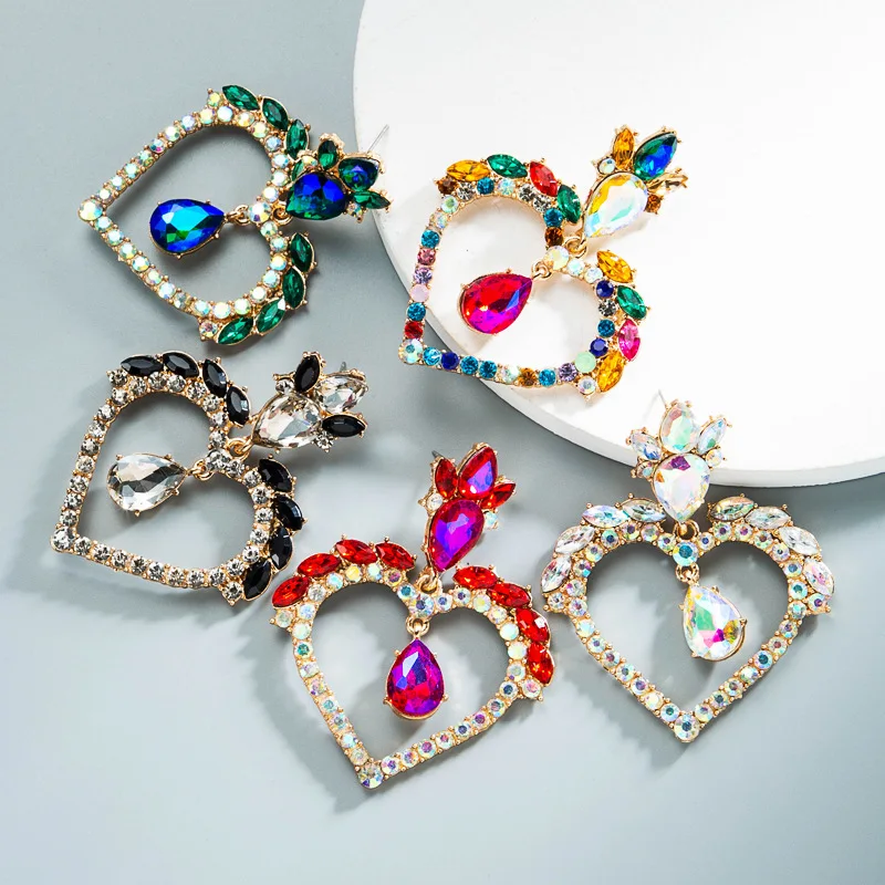 Модные дизайнерские серьги-подвески в форме 5 видов цветов Позолоченные Разноцветные стразы в форме сердца в форме капли серьги ювелирные изделия из жемчуга для женщин подарок