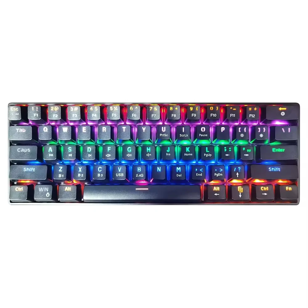 Mini BT 5.0 PC Keyboard 2.4G 3 mode Wireless keyboard Color LED backlit 61 key RGB Gaming 60% mechanical keyboard