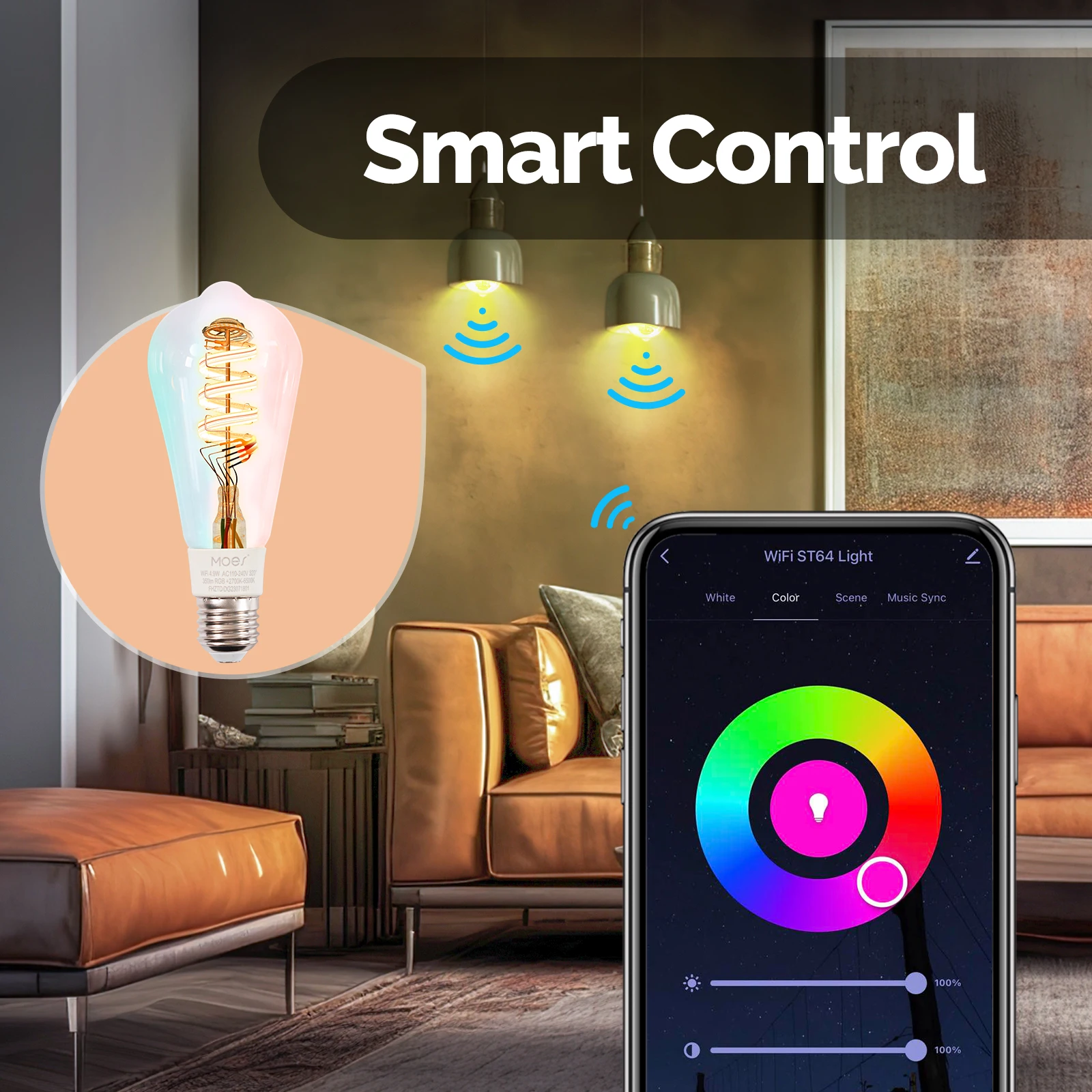 MOES Tuya WiFi Smart ST64 Edison светодиодные лампочки 16 миллионов RGB Меняющие цвет 2700K-6500K диммируемая работа с Alexa/Google Home