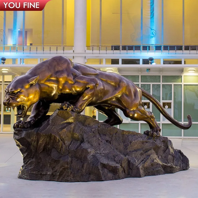 Outdoor Decorative Garden Antique Cast Brass Animal Leopard Sculpture Bronze Panther Statue