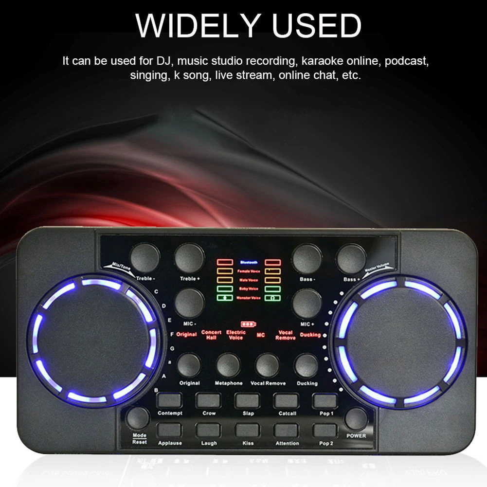  Pro Live Streaming Sound Card 10 Adjustable Effects BT 4.0 Audio Interface Mixer for Phone PC Music