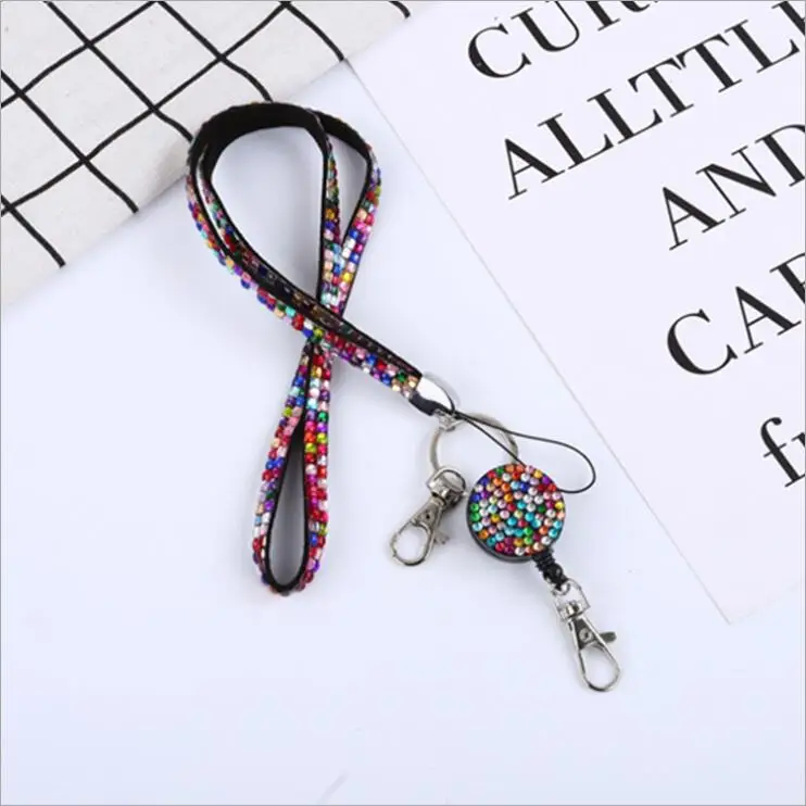 Custom Diamond Lanyards With Badge Card Holder Custom Bling Star Multi Style Rhinestone Retractable ID badge card holder