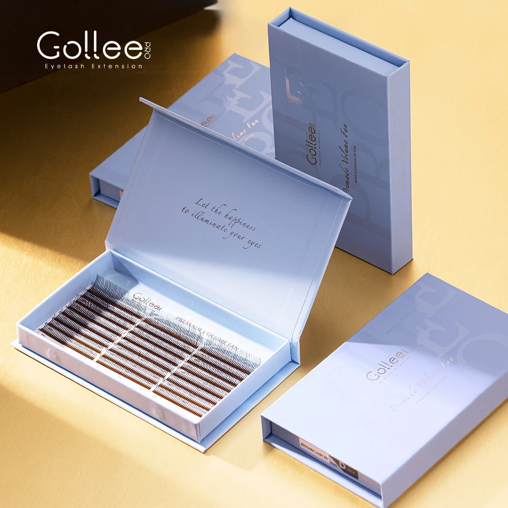 Gollee 2024 New 8-14Mm 0.05 C D Curl Dark Matte Black And Fluffy Professional Pro Made Fans Eyelash Extensions