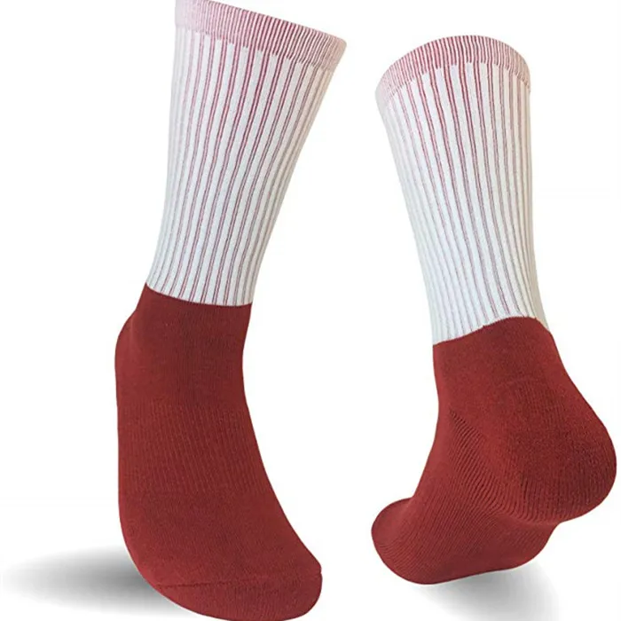 Black Red Blue Color Bottom Polyester Cotton White Socks, Sport Custom High Performance Sublimation Blank Socks