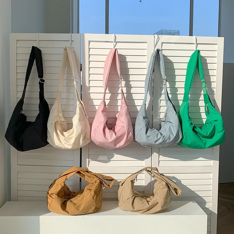 New style fashion solid nylon women underarm bag simple design polyester tote bag with adjustable belt