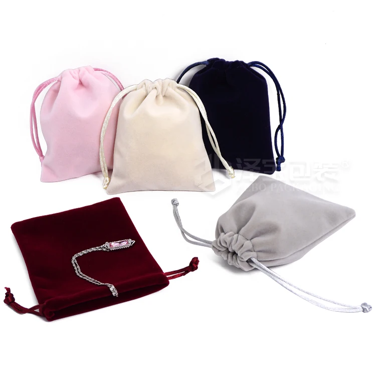 Wholesale Custom Logo Jewelry Bag Velvet Suede Small  Drawstring Jewelry Pouches