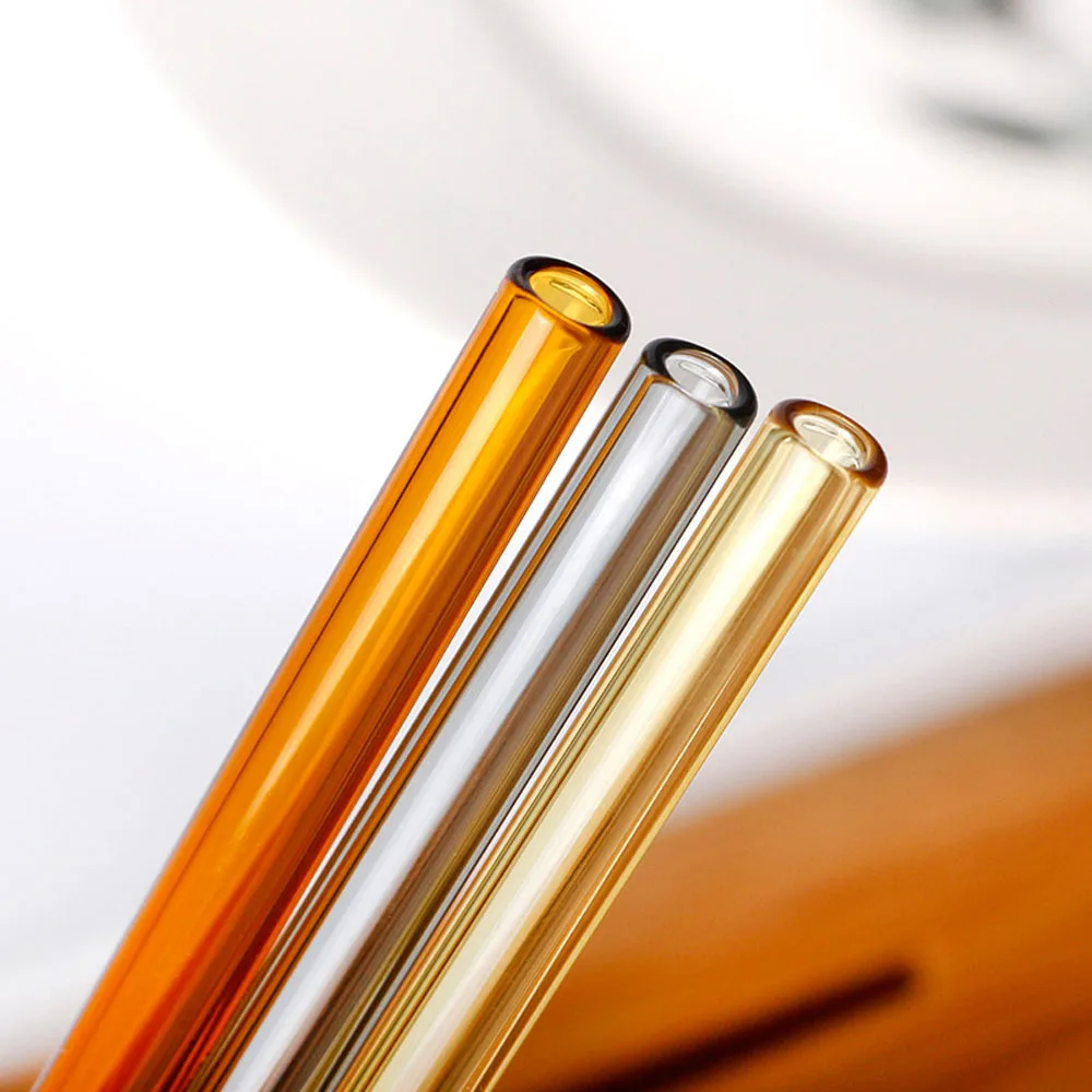 Многоразовые стеклянные соломинки, прозрачные прямые изогнутые прозрачные соломинки для напитков, праздничное украшение, оранжевый, синий, зеленый