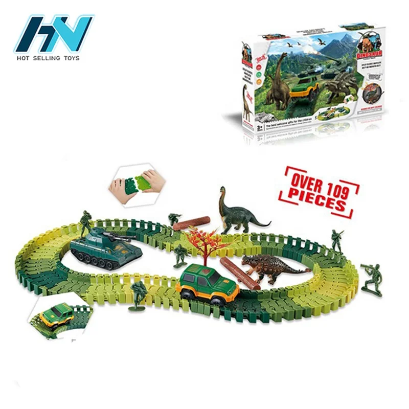 109pcs educational DIY dinosaur track toy race car slot toys electric toy race track set