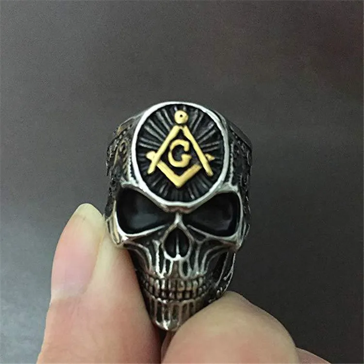 Wholesale Freemasonry Skull Ring Punk Ring Domatic Personality of Men Ring Zinc Alloy Opp Bag Stainless Steel Skeleton 2-7 Days