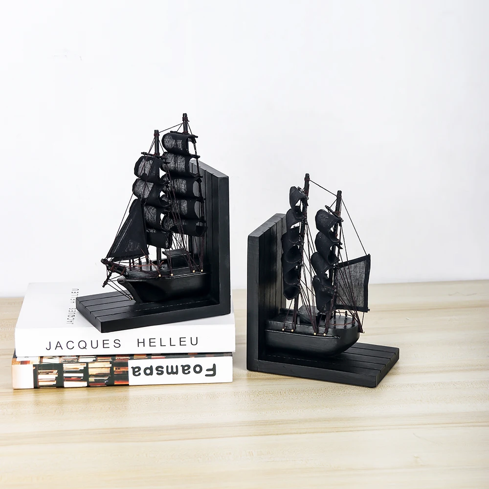
wholesale wooden Bookend Hot Sales Decorative pirate ship model Home and Office Desk Table top Bookshelf Organizer 