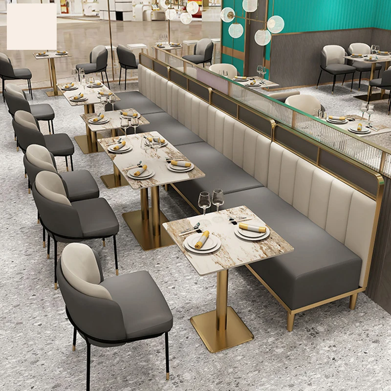 Light luxury stainless steel against the wall booth seat sofa western restaurant furniture burger restaurant table and chair set