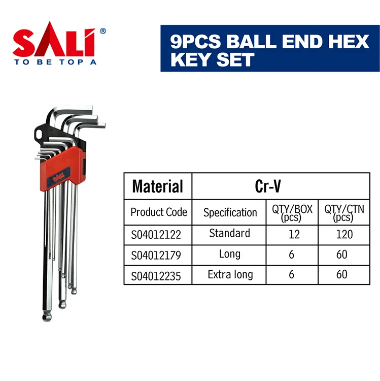 SALI Wholesale 9pcs Ball End Hex Key Set Allen Wrench Set