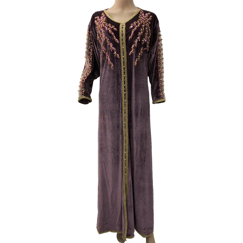 Factory Wholesale OEM Arabic Clothes Ladies Abaya Turkey Winter High Quality Velvet Dress Abaya Lady Maxi Gown