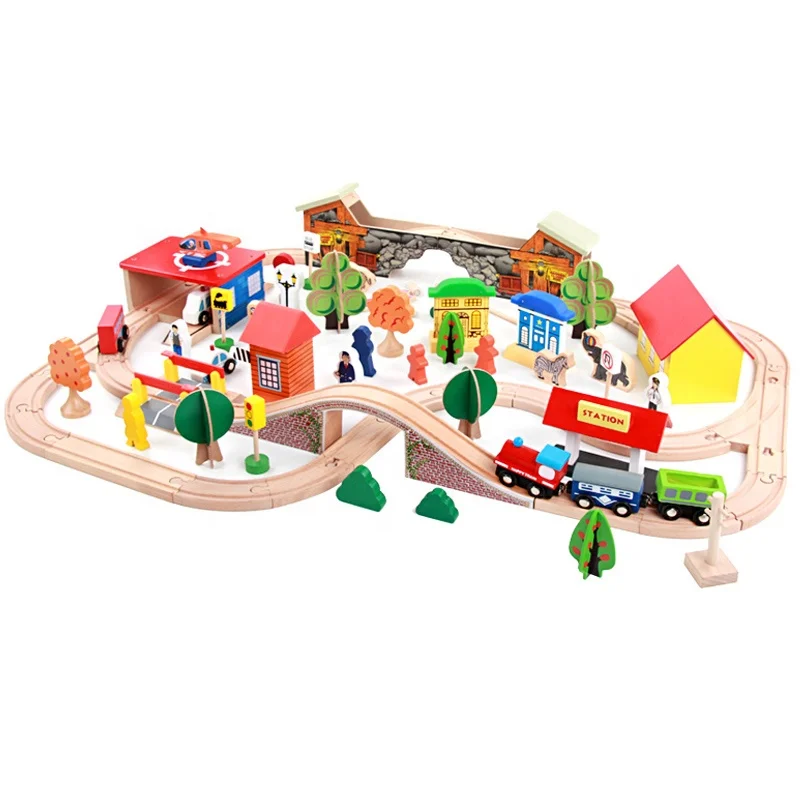 Wooden Train Sets 89 Pcs Train Tracks Toys for Toddlers Thomas Railway Kits Kids Friendly Building Construction Toy for kids