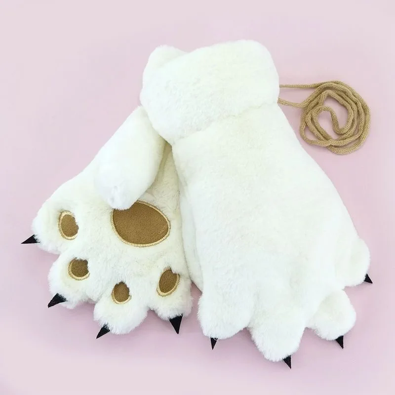 Women Winter Paw Gloves Fashion Animal Halloween Cosplay Gloves Thickened to Keep Warm Windproof Plush Gloves