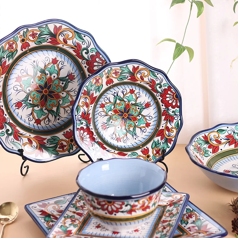 Tableware set Ceramic Plate Home 2021 New Nordic steak plate Hand-painted noodle bowl Dish