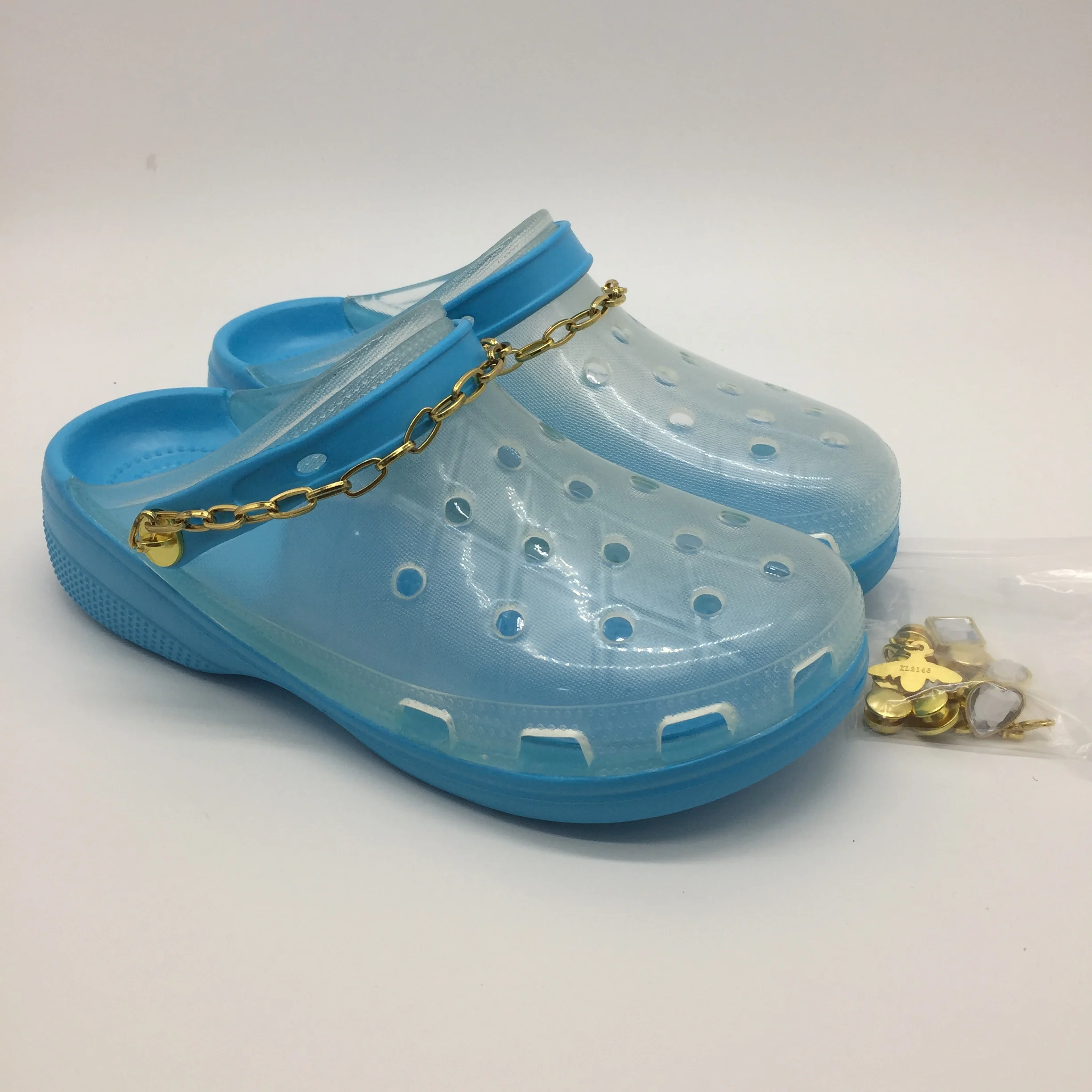 Женские прозрачные сабо из ЭВА, прозрачные Сабо голубого и розового цвета, сабо-Сабо со стразами и цепочкой, оптовая продажа