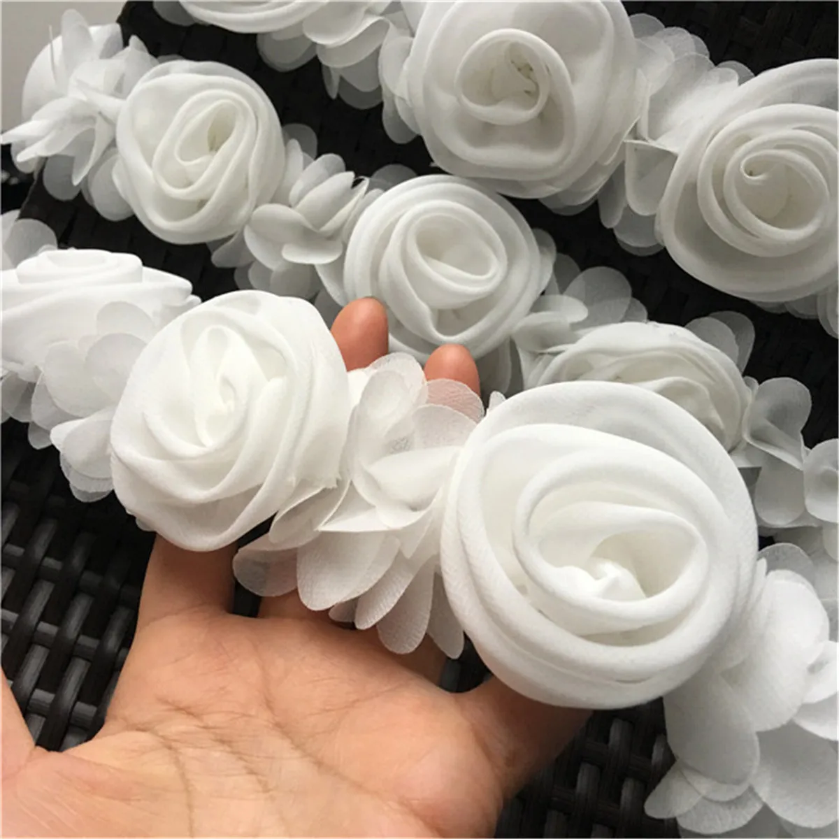 3D Rose Flower Chiffon Lace Trim Ribbon Sewing Fabric Clothes for DIY Dress Hem & Decorative Objects