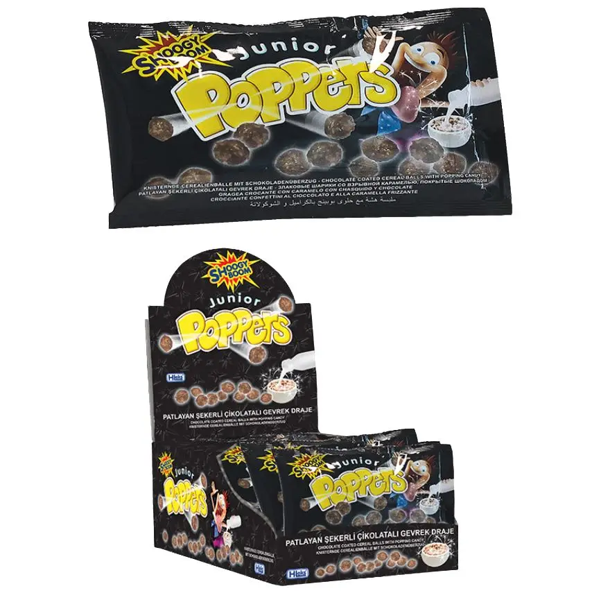 
Crunchy rice cereal with chocolate and popping candy, Junior poppers 