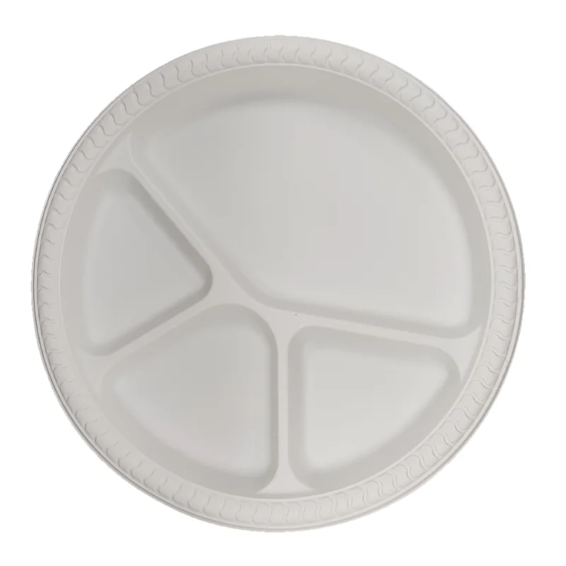 11-Inch Biodegradable Disposable Plastic round Plate with Compartments PP Material MOQ 1000PCS for Parties and Camping