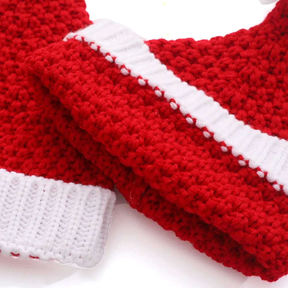 Christmas Knit Hat Soft Slouchy Warm Winter Beanie Crochet Pom Ball Knitted Cap White Red for Kids Men Women