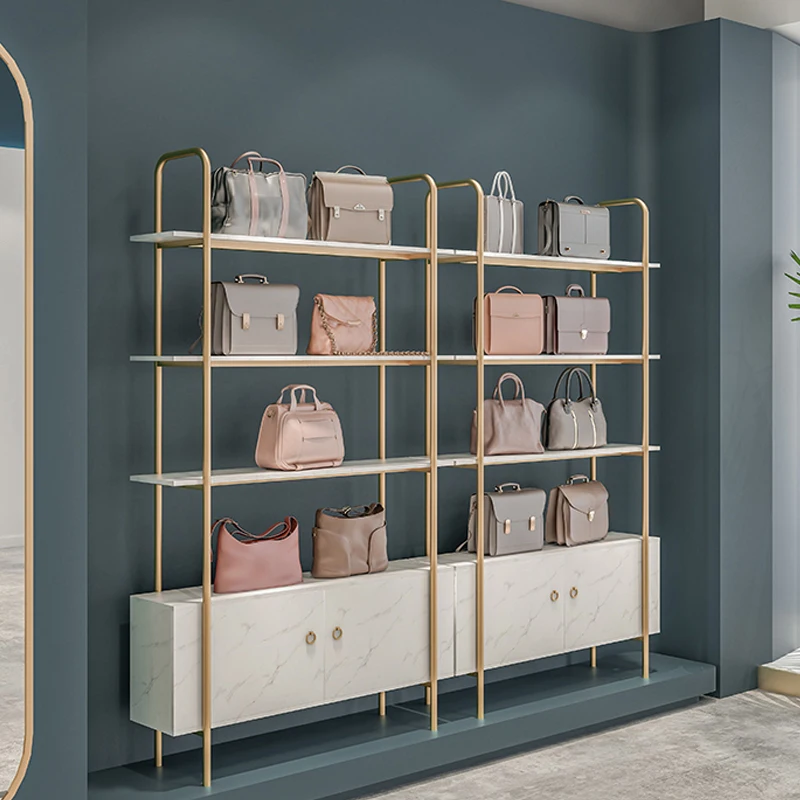 Customized Pretty Luxury Shoes Store Furniture Metal Shoes Display Wall Shelf Gold Display For Retail Shop