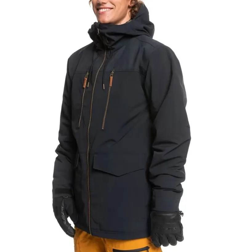 OEM Men Ski Jacket Snowboard Jacket Windproof Waterproof Quick Drying Removable Hood Fleece Lined Collar