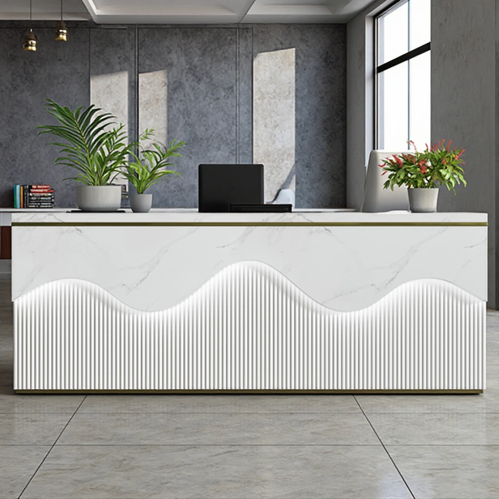 Wholesale Custom High End Wooden Reception Modern Office Furniture Commercial Front Desks Hotels Supermarkets Hospitals Gyms