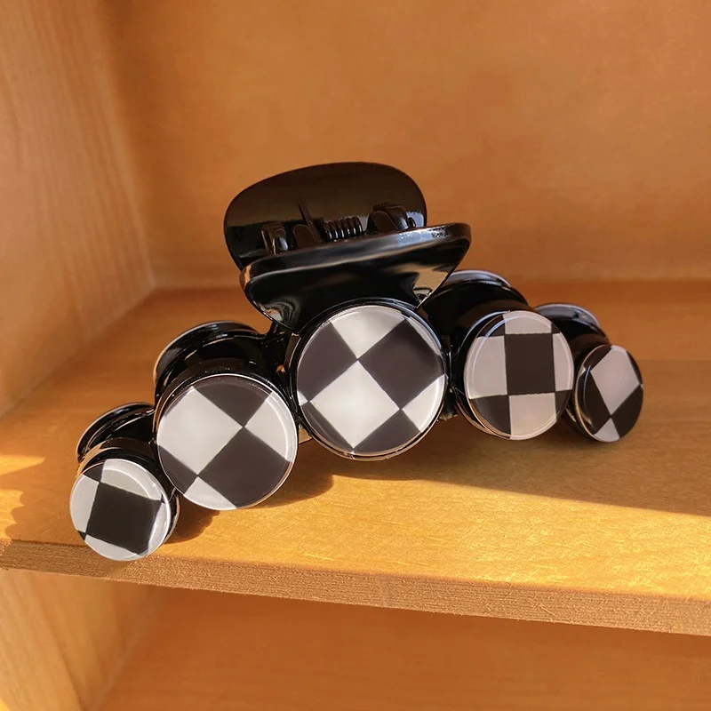 Fashion Women Hair Accessories sexy Black and White checkerboard Hair Claw large acrylic claw hair clips for girls