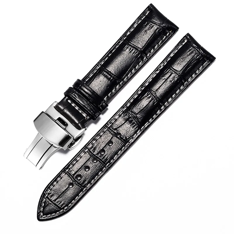 Leather Watch Band Strap Butterfly Deployment Buckle 18mm 20mm 22mm 24mm Polished Metal Clasp Watch Accessories