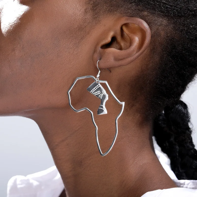 Bohemia African Map Earrings 11CM Africa Earrings Jewelry Stainless Steel Boho Dangling Earrings Women Jewelry