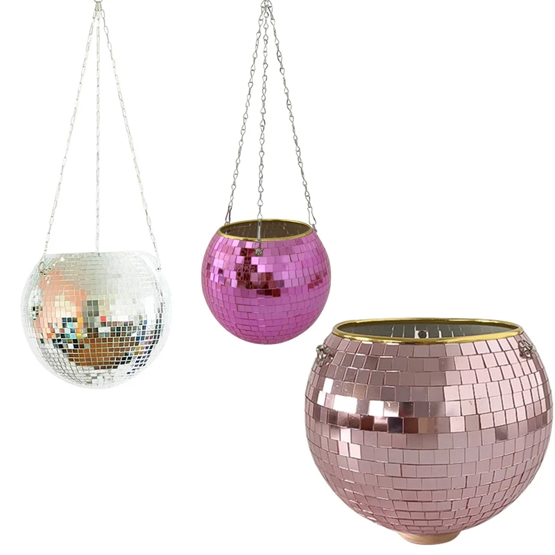 2021 NEW flower pots planters plastic 20cm disco mirror ball planter holiday planters