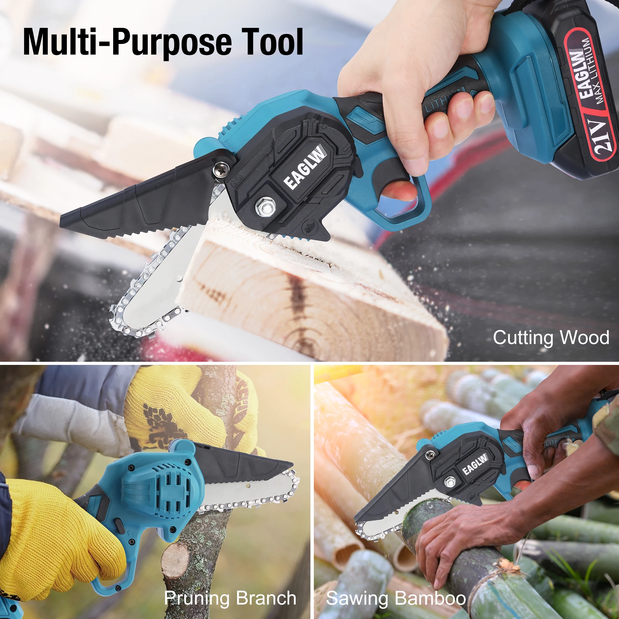 Lightweight Cordless Chain Saw Lithium Battery Electric Chainsaw with 2 Chains 2 Batteries