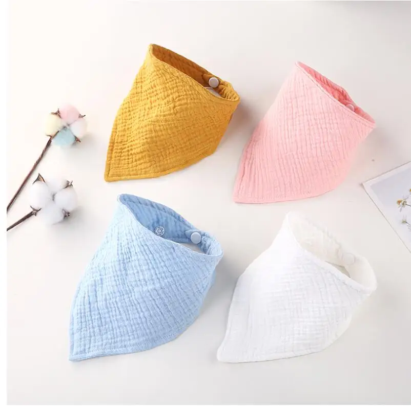 Wholesale  Organic Natural Cotton Baby Bib High Quality Custom Muslin Baby Bandana Bibs Infant Drool Bib with Snaps