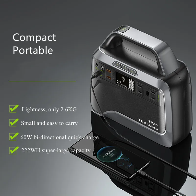 60000mAh Fast Charge Solar Power Station DC AC Output Wireless Charge Portable Power Station for Camping Outdoor