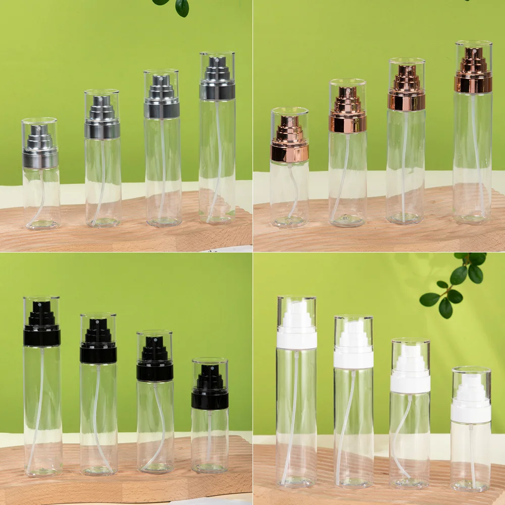 60ml 80ml 100ml 120ml clear cosmetic pet plastic spray bottle Empty mist spray pump bottles  with rose gold silver black pump