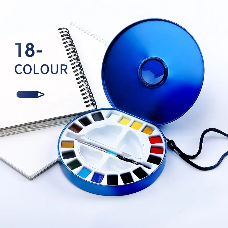 Custom 10 18 24 colors individually wrap travel mini tin box watercolor paints watercoloring kit