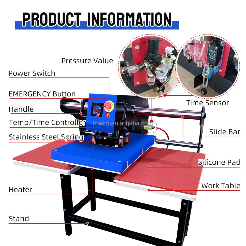 Bosim Dual Panel 40*60cm Heat press machine pneumatic power heat transfer press machine for sublimation dtg dtf printing press