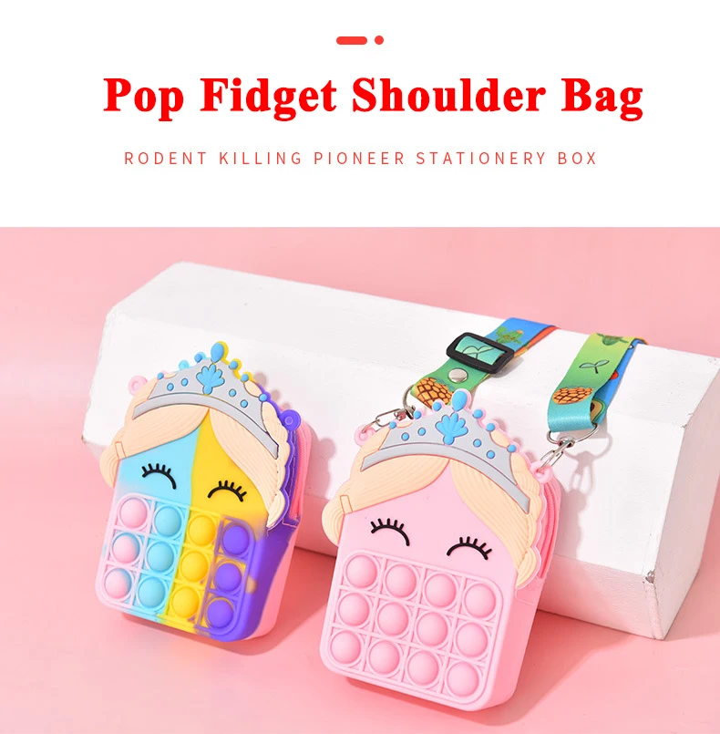 Rainbow Unicorn Popper Fidget Coin Purse Shoulder Bag Toys for Women Girls Silicone Push Bubble Crossbody Fidget Bags Handbag