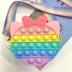 pink cat silicone toys candy color pencil case shoulder bag rabbit fidget toys bag school supplies