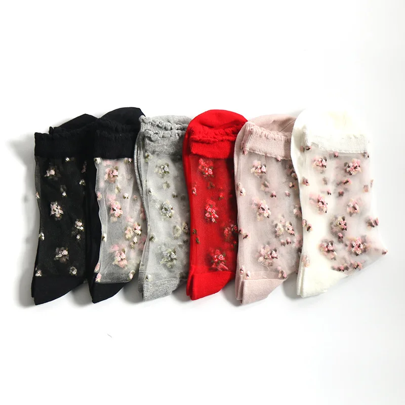 2022 New Women Mesh Decorative Flower Pattern Lace Stockings Mesh Socks