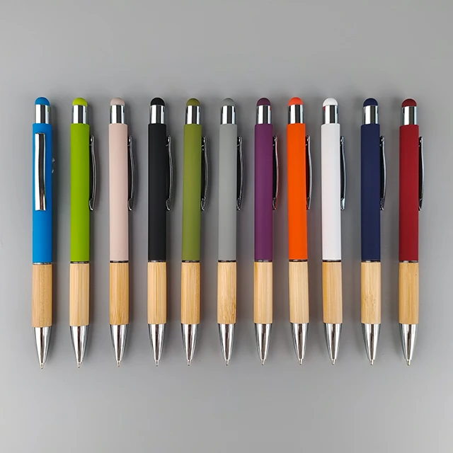 Hot Sale Matel Ballpoint Pen with Bamboo Grip Pen for Touch Screen Function