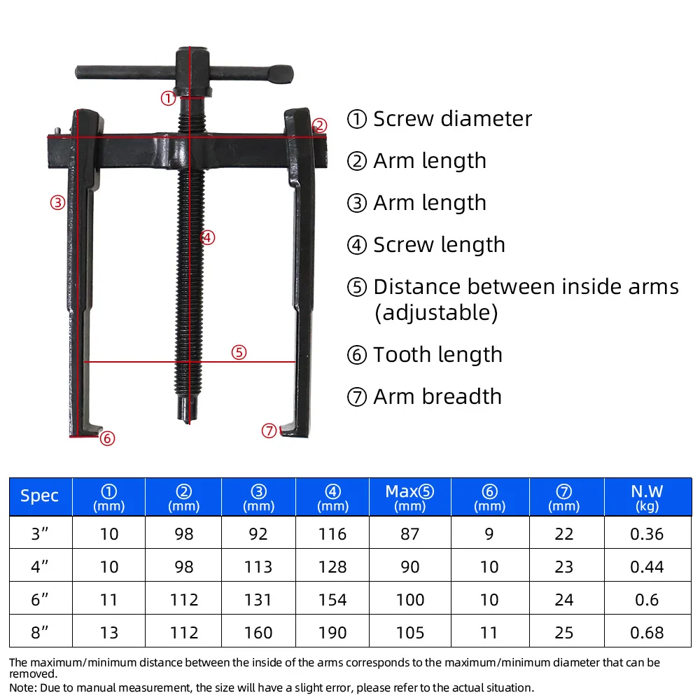 Bearing Puller 2 Jaw Twin Legs Bearing Gear Puller Remover Hand Tool Removal Kit