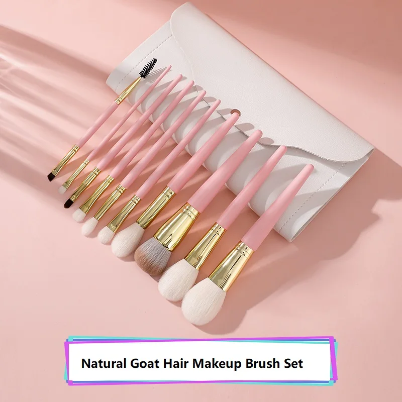 China Manufacture Best Quality 10 Pieces Natural Goat Hair Professional  Makeup Brush Set