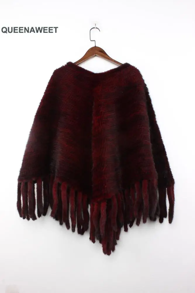 
High Quality Fashion Fur Cape Genuine Luxury Women Poncho Real knitted Mink Fur Shawl 