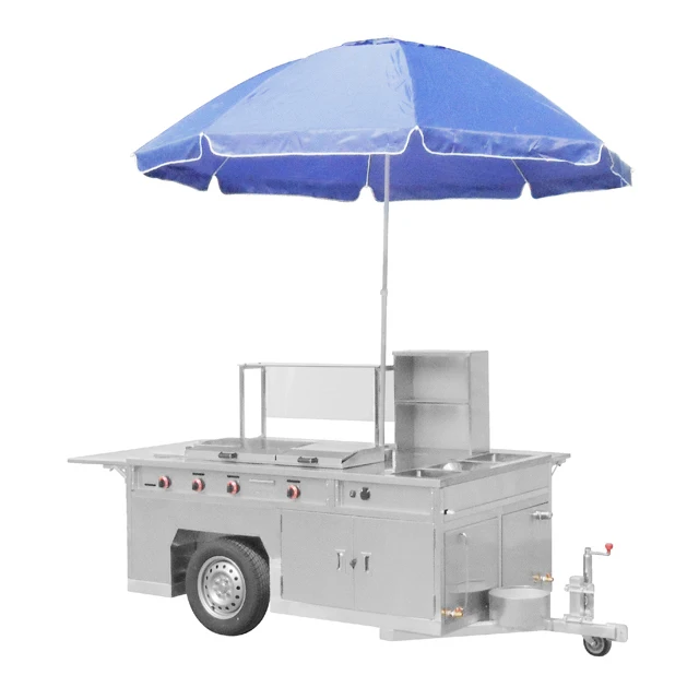 Stainless steel mobile pizza food trailers trucks fast food street food cart van for sale