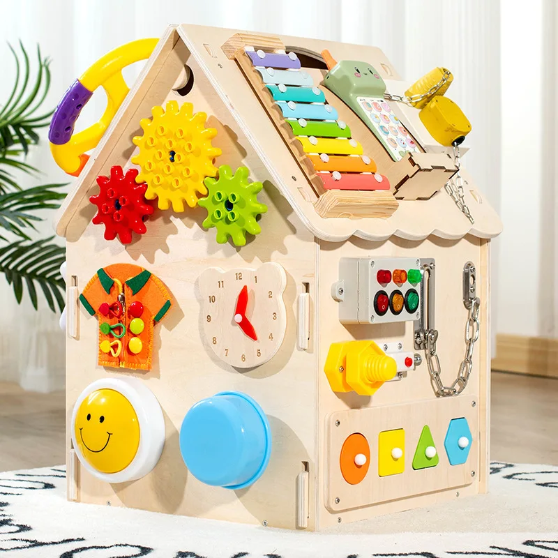 Factory price Blue Busy House Busy Board Wooden Montessori