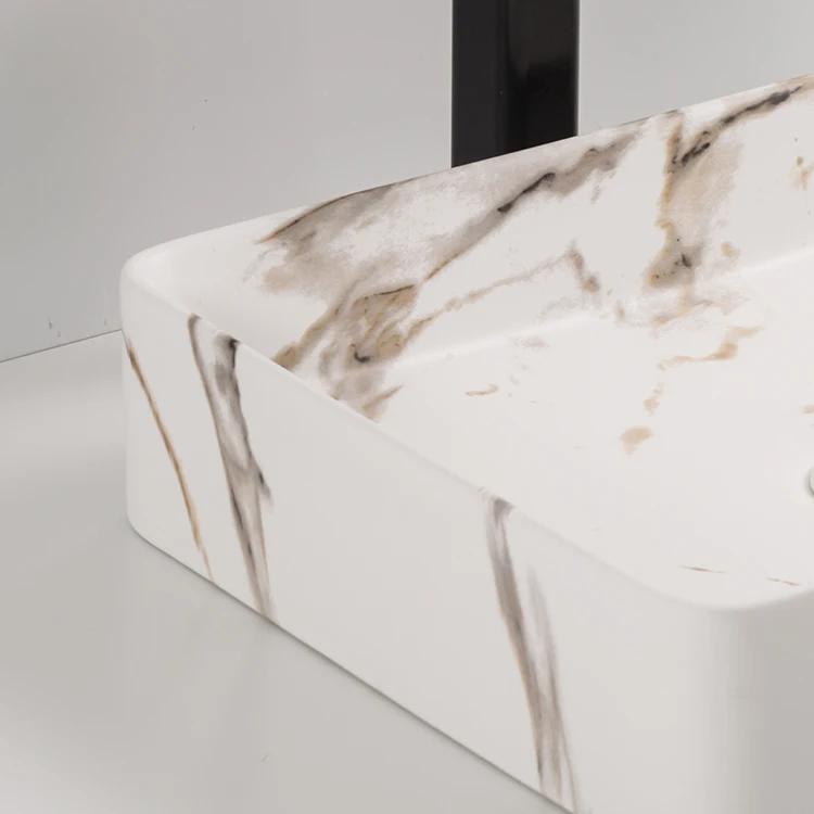 CE Bathroom Sink Countertop Ceramic Hand Wash Basin  Minimalist Italy Design Marble Square Ceracmic Basin