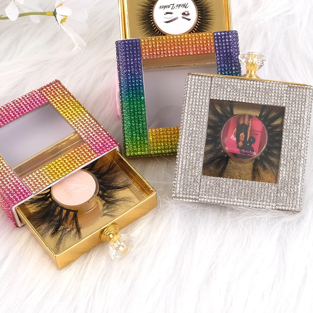 customized lashes boxes rose gold diamond Long Luxurious 20mm 25mm mink fur 5d 27mm mink eyelashes with pvc