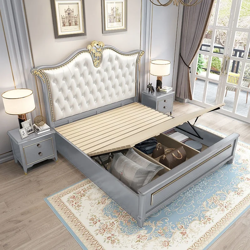 Customized European-style leather princess bed master bedroom 2 meters 2.2 French luxury wedding beds luxury villa double beds